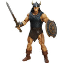 Conan the Barbarian action figure holding a sword and shield on a white background