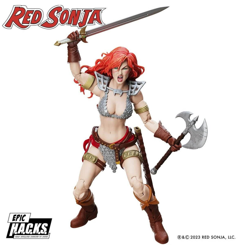 Red Sonja Epic H.A.C.K.S. 1:12 Scale Action Figure - Boss Fight Studio, in battle stance with sword and axe