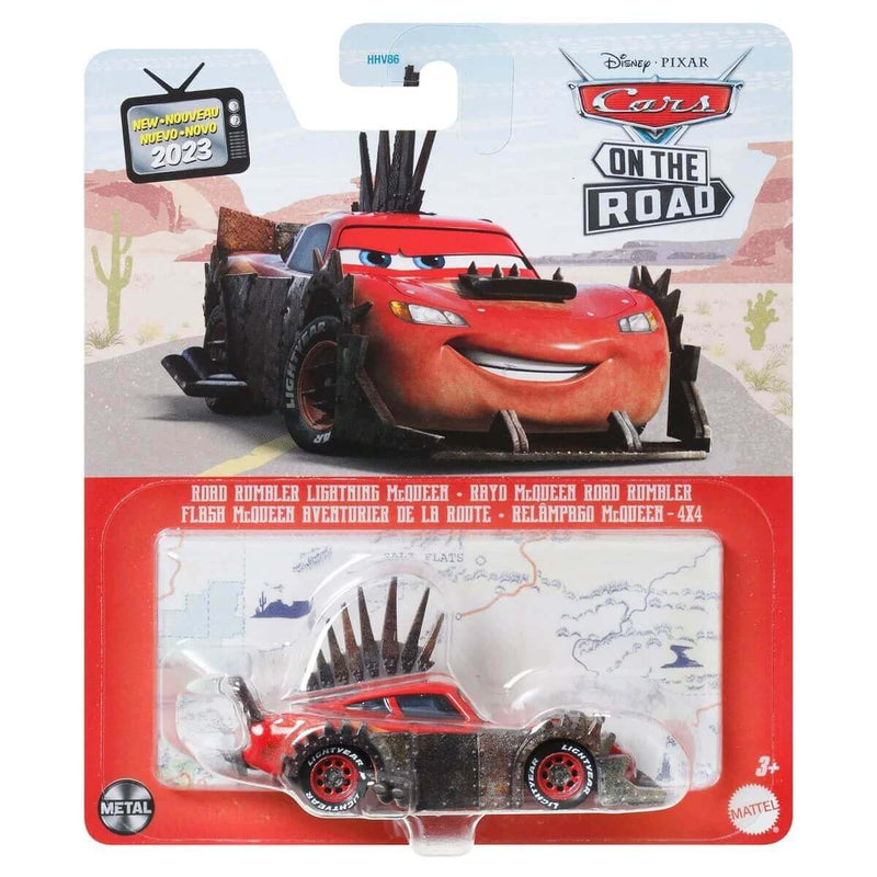 Disney Pixar Cars 2023 Character Cars (Mix 10) 1:55 Scale Diecast Vehicles, Road Rumbler Lightning McQueen "On the Road" New for 2023 HKY40