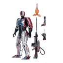 RoboCop Poster Series Ultimate 7-Inch Scale NECA Action Figure pictured with accessories which include additional hand