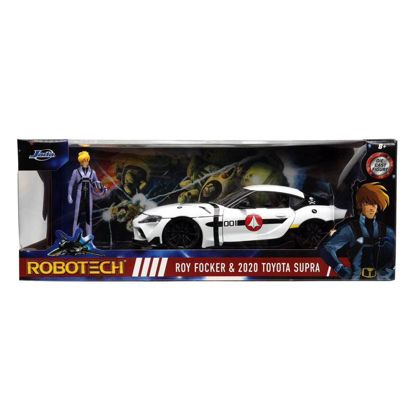 2020 Toyota Supra with Roy Fokker Figure 8" Robotech 1:24 Scale Die-Cast Vehicle, in packaging