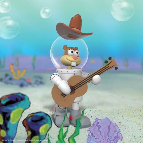 Sandy Cheeks - SpongeBob SquarePants 7" Scale Action Figure - Super7, sandy wearing cowboy hat and playing guitar