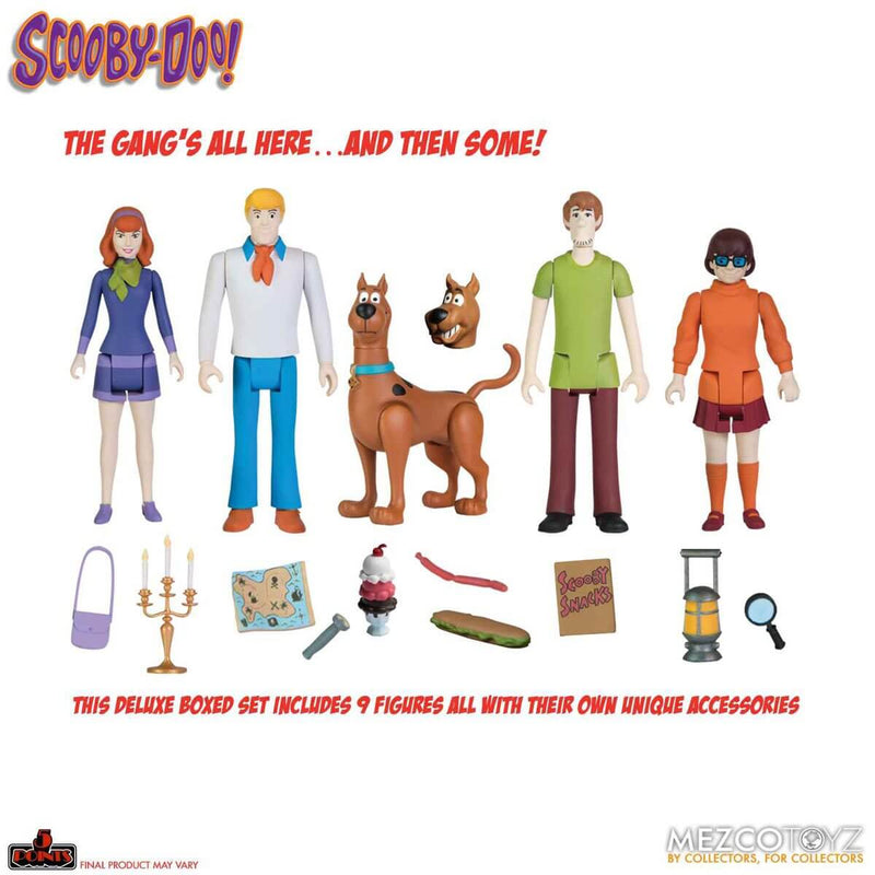 Scooby-Doo Friends and Foes Deluxe 5 Points Boxed Set - Mezco Toyz, Scooby-Doo, Shaggy, Velma, Fred, Daphne with accessories