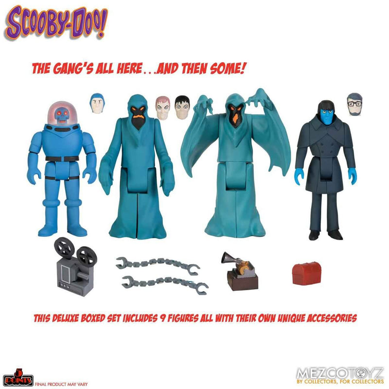 Scooby-Doo Friends and Foes Deluxe 5 Points Boxed Set - Mezco Toyz, Green Ghosts, Spooky Space Kook, Ghost of Elias Kingston with accessories