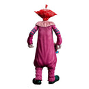 Pink clown costume with red hat on a white background