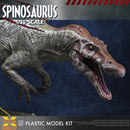 Spinosaurus model kit with 'X-Plus' branding on a dark background