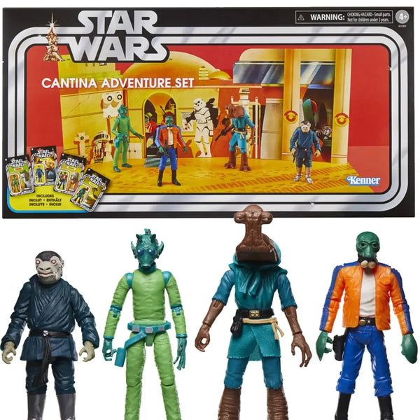 Star Wars Cantina Adventure Set packaging with figures displayed below