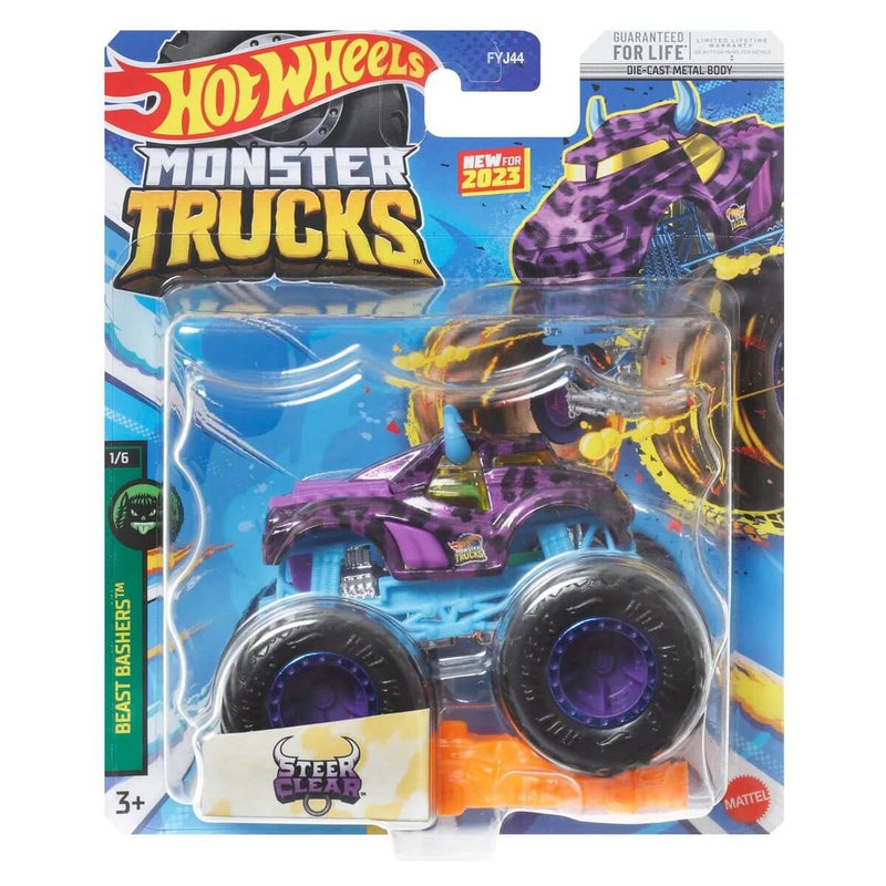 Hot Wheels 2023 1:64 Die-Cast Monster Trucks (Mix 1), Steer Clear (Beast Bashers 1/6) HLR86 New for 2023