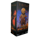 Trick or Treat Ultimate Sam Premium Scale Doll collectible figure packaging box, featuring artwork of the character Sam in a brown suit holding a red bird on a dark blue and orange background.