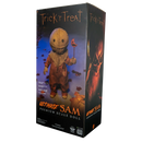 The retail packaging box for the Ultimate Sam Premium Scale Doll, featuring artwork of the character Sam in a brown hooded outfit holding a pitchfork, set against a dark blue background with orange text.