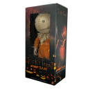 Trick or Treat Ultimate Sam premium scale doll in its original retail packaging, featuring a black box with Halloween graphics and a clear window showing the doll.