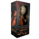Trick or Treat Ultimate Sam Premium Scale Doll in its original retail packaging, featuring a window display of the orange-suited doll and horror-themed box art.