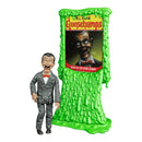Action figure of a character from 'Night of the Living Dummy' with a Goosebumps book cover in the background.