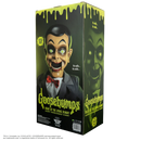 Goosebumps 'Night of the Living Dummy' Slappy the Scream Dummy collectible figure in its original packaging, featuring a tall box with a green dripping design and an illustration of Slappy.