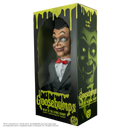 Goosebumps 'Night of the Living Dummy' slappy ventriloquist dummy in its original window box packaging, featuring a black and green design with the character's face visible through the window.