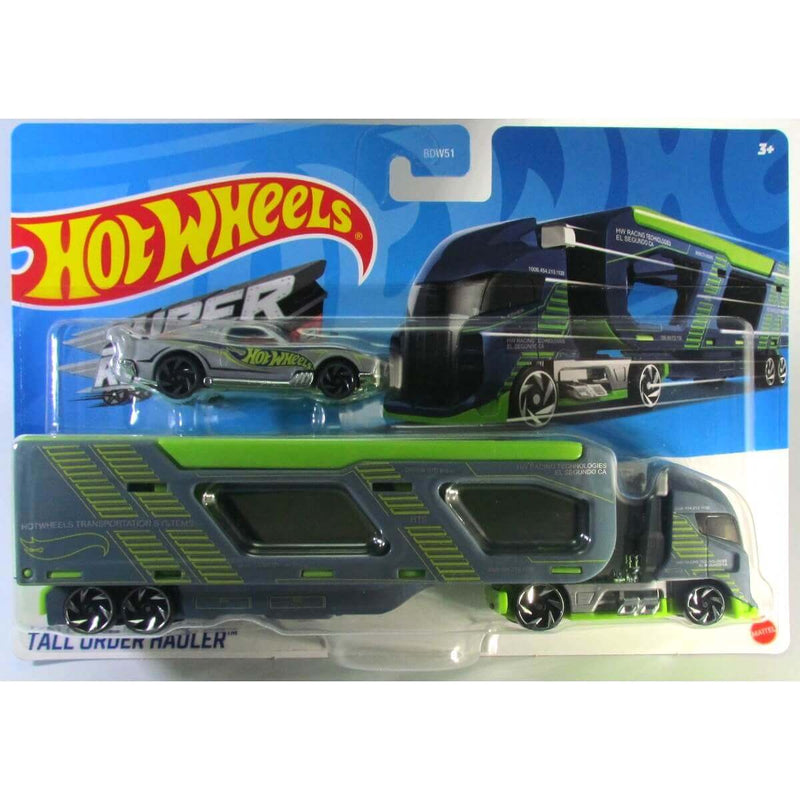 Tall Order Hauler, Hot Wheels 2023 Super Rigs (Mix 5) 1:64 Scale Die-cast Hauler and Vehicle Set, Tall Order Hauler