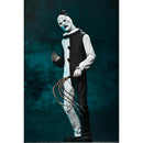 Terrifier Art the Clown Ultimate 7-Inch Scale NECA Action Figure holding wired cable of some kind