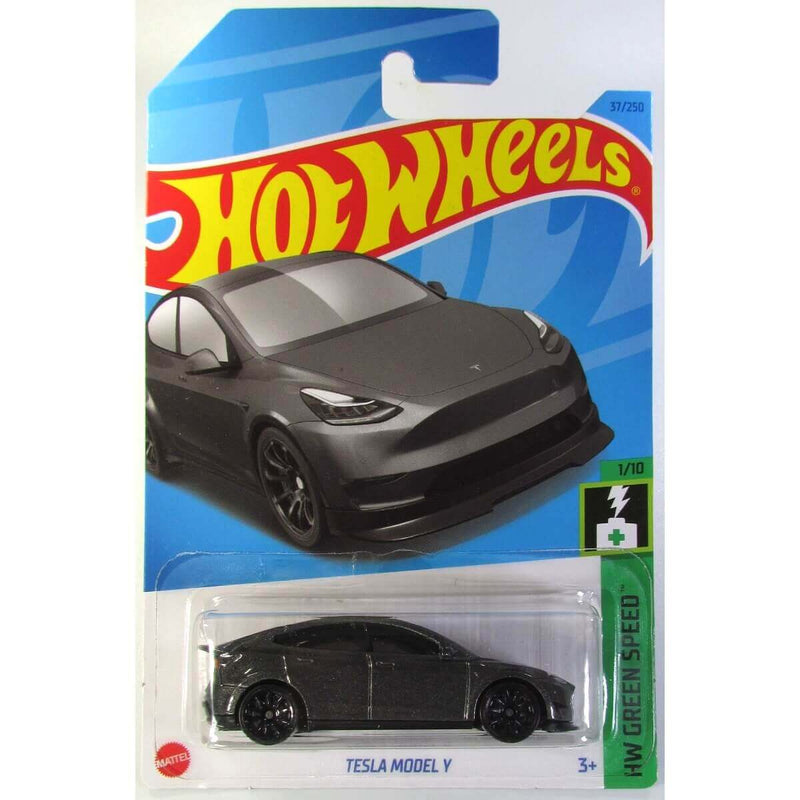 Hot Wheels 2023 Mainline HW Green Speed Series 1:64 Scale Diecast Cars (International Card), Tesla Model Y - Midnight Silver Metallic