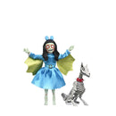 The Beauty of Horror Action figure in a blue dress with bat wings and a skeleton dog on a white background