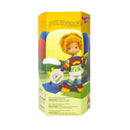 Toy packaging featuring a colorful doll with rainbow-themed outfit on a white background