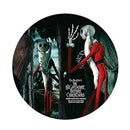 A circular collectible photo plate featuring characters from 'The Nightmare Before Christmas' with Sally and Jack Skellington, set against a plain white background.