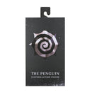 Packaging for 'The Penguin' clothed action figure with a spiral design on a black background.