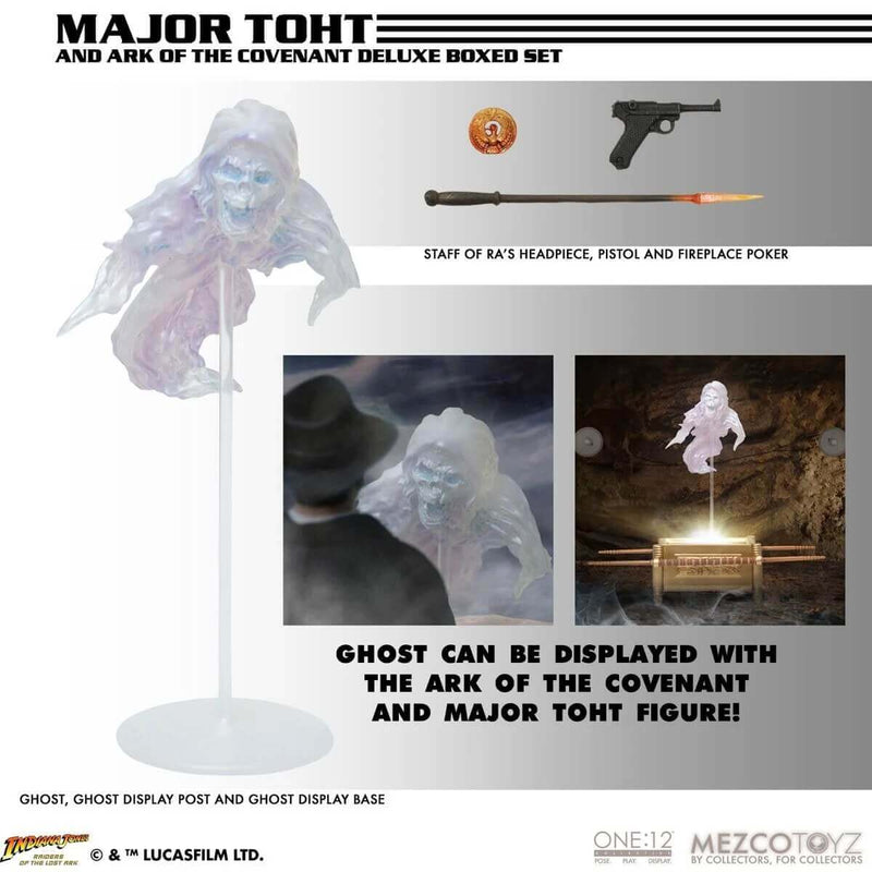 Mezco Toyz Major Toht and the Ark, Raiders of the Lost Ark One:12 Collective Deluxe Boxed Set, unpackaged ghost and weapons accessories