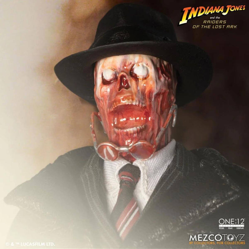 Mezco Toyz Major Toht and the Ark, Raiders of the Lost Ark One:12 Collective Deluxe Boxed Set, Toht melting face up close