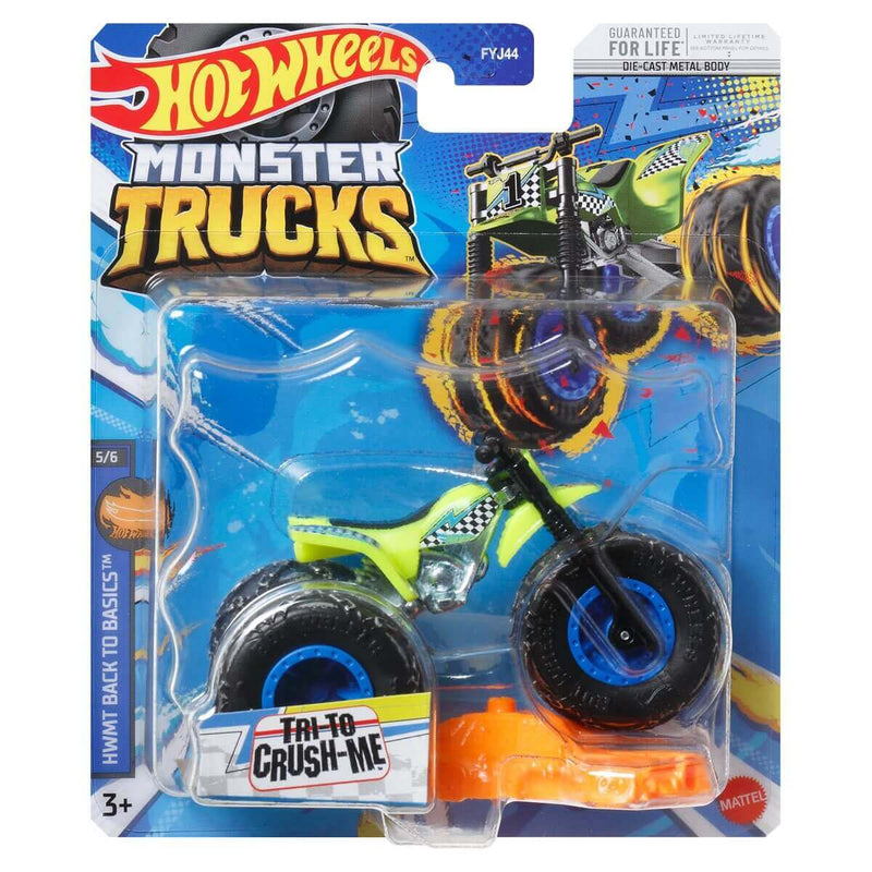 Hot Wheels 2023 1:64 Scale Die-Cast Monster Trucks (Mix 9), Tri-To Crush-Me HWMT Back To Basics 5/6 HLR81