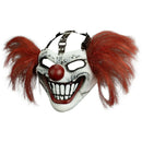 Clown mask with red hair and nose on a white background