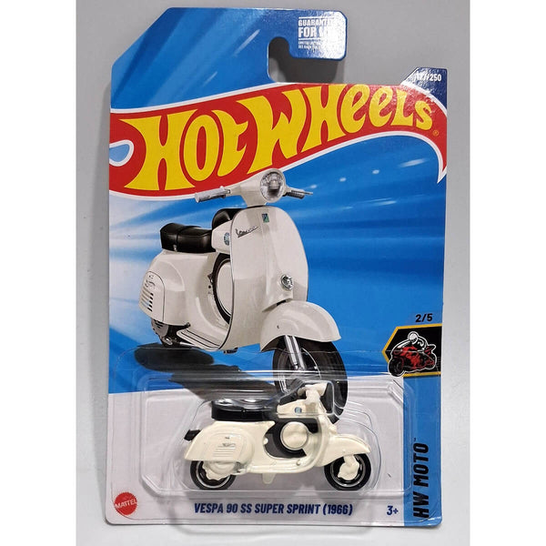 Hot Wheels Vespa 90 SS Super Sprint toy in packaging with blue and red design