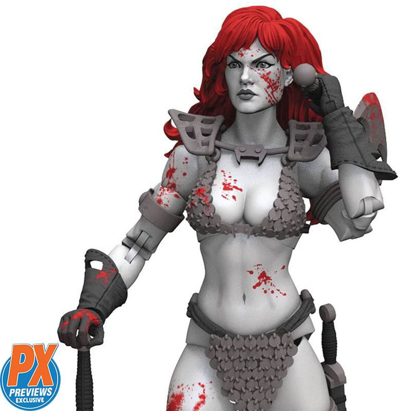 Red Sonja Black, White, and Red Epic H.A.C.K.S. 1:12 Scale Action Figure - Previews Exclusive, closeup standing bust