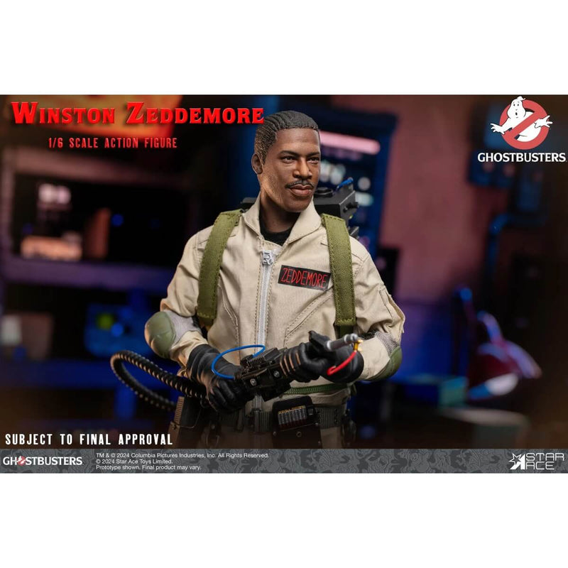 Winston Zeddemore Ghostbusters (1984) 1/6 Scale Action Figure - Star Ace, closeup with ad overlay