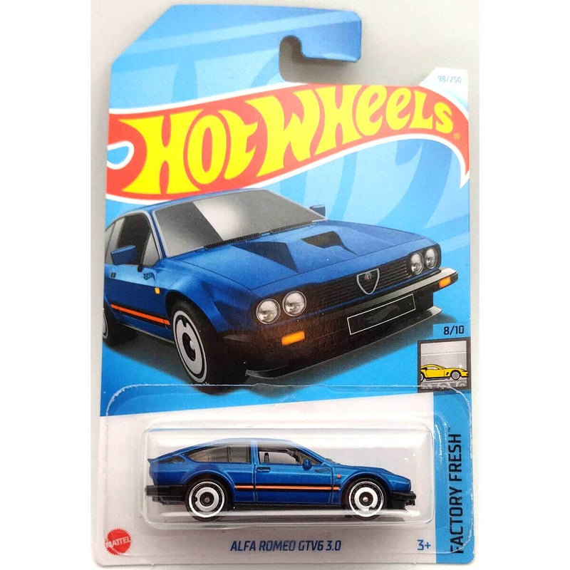 Hot Wheels 2024 Mainline Factory Fresh Series 1:64 Scale Diecast Cars (International Card) Alfa Romeo GTV6 3.0 Blue 8/10 98/250 HTC53