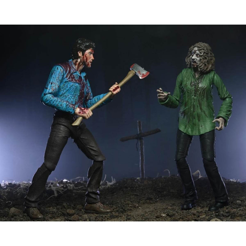 Evil Dead Ultimate Bloody Ash & Cheryl Williams 2-Pack 7" Scale NECA Action Figures, Ash and Cheryl facing each other in the graveyard