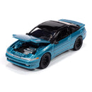 Auto World 2025 Premium R1B, 1991 Mitsubishi Eclipse GSX (Tennessee Blue), hood open