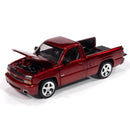 Auto World 2025 Premium R1B, 2005 Chevy Silverado SS Custom (Single Cab, Candy Apple Red Metallic), hood open