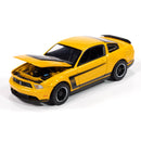 Auto World 2025 Premium R1A, 2012 Ford Mustang Boss 302 (Yellow Blaze w/ Black Accents), hood open