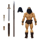 Action figure of a muscular character with accessories on a white background
