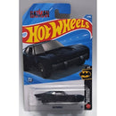 A Hot Wheels Batman die-cast toy car featuring the Batmobile.