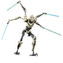 Mechanical figure with multiple arms and legs holding lightsabers on a white background