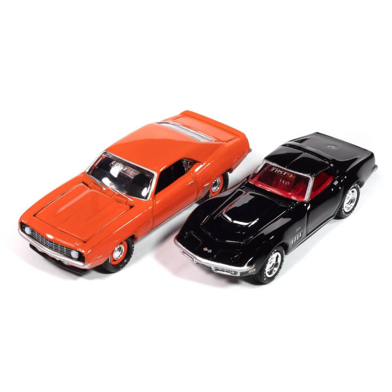 Johnny Lightning 2024 Themed 2-Packs R1A Jordan Pennington 1969 Chevrolet ZL1 Camaro (F.A.S.T. Series, Hugger Orange) &
Terry Pennington 1969 Corvette L88 (F.A.S.T. Series, Tuxedo Black)