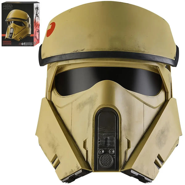 Tan stormtrooper helmet with black visor on a white background