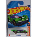 Hot Wheels Blitzspeeder toy car in packaging with green vehicle and blue background