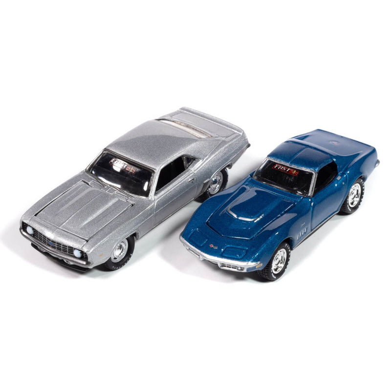 Johnny Lightning 2024 Themed 2-Packs R1B 1969 Chevrolet ZL1 Camaro (F.A.S.T. Series, Cortez Silver) &
1969 Corvette L88 (F.A.S.T. Series, LeMans Blue Poly)