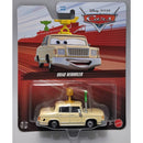 Disney Pixar Cars Brad Winmiler toy car in packaging with race track background