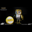 A 6.5-inch collectible figurine of Bubo, a vintage-style owl from Star Ace's DelofStyle series, shown alongside its circular gold-colored packaging box on a black background.