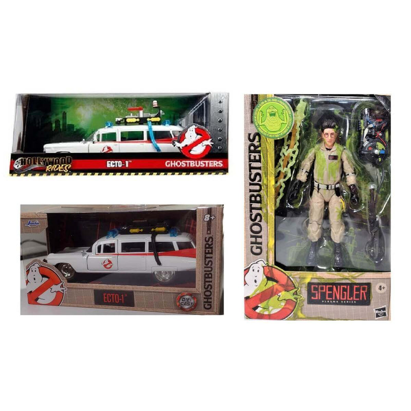 Jada Toys + Hasbro Ghostbusters 3-Piece Fan Bundle ECTO-1 Diecast Cars and Spengler GITD