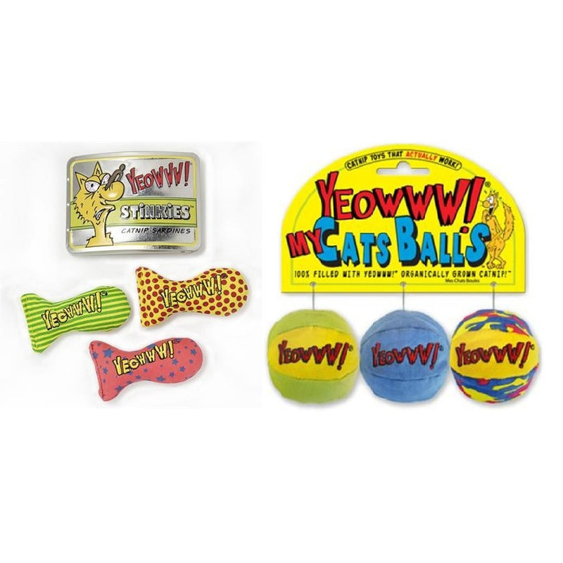 Yeowww! 2-Piece Catnip Toy Bundle, Tin of Stinkies and My Cat's Balls 3-Pack