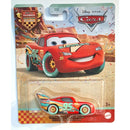 Disney Pixar Cars Lightning McQueen toy car in its original blister card packaging, featuring a red race car with colorful stripes and the number 95.